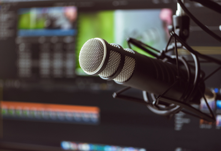 Microphone on the background of the computer monitor.